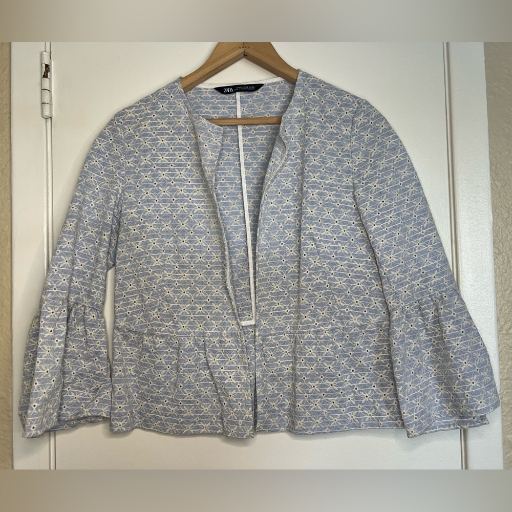 Zara Blue White Eyelet Jacket Size XS